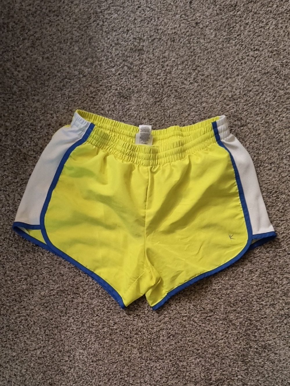 Danskin Now Bright Yellow Athletic Shorts with Blue Trim
